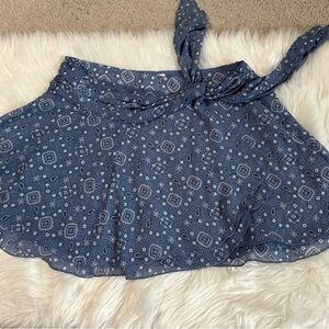 Aerie Blue paisleys Patterned Wrap mini Skirt